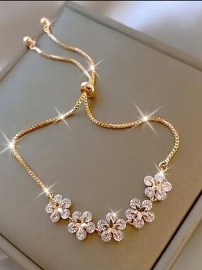 Source Unknown Gold Flower Necklace with Crystal Accents